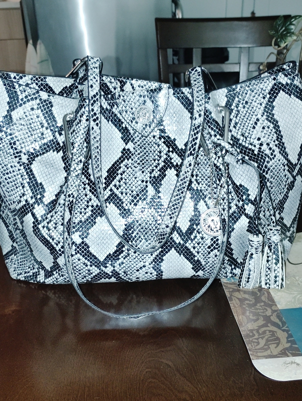 Stylish Black & White Snake-Print Tote Bag